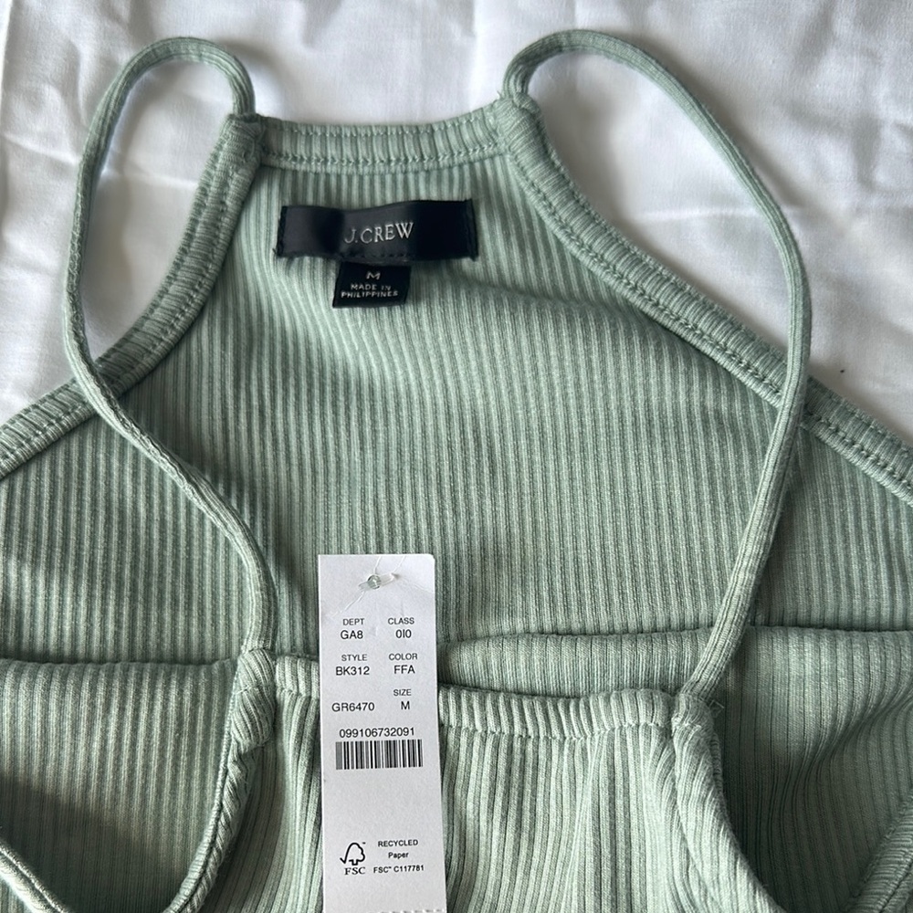J. Crew Green Ribbed Sleeveless Crop Tank Top - Picture 3 of 8